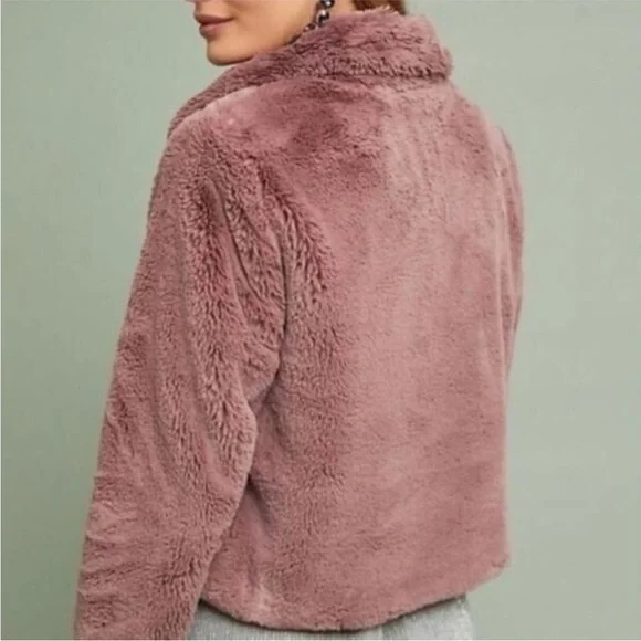 Anthropologie Faux Fur Jacket Teddy Bomber Mauve Dusty Rose - Picture 10 of 15